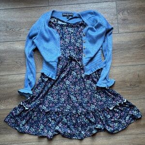 Girls Floral Dress w/ Sweater
